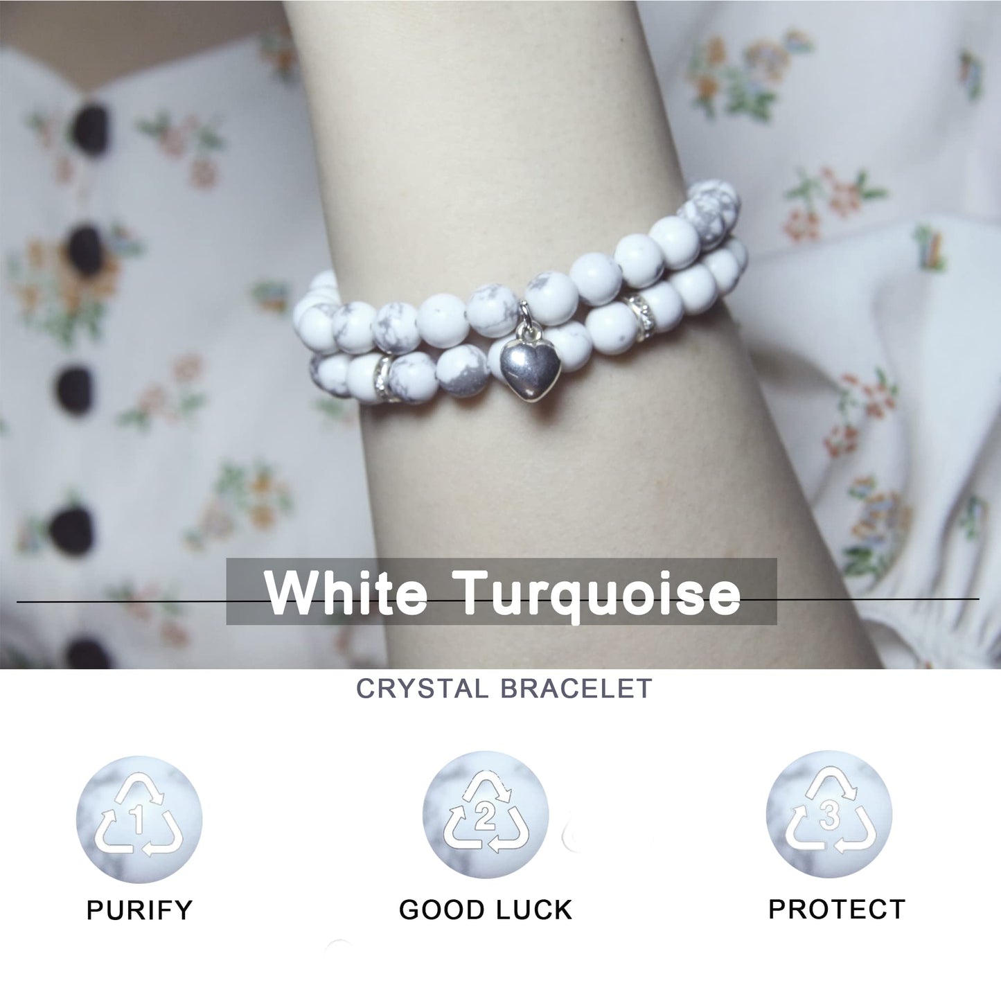 GDLKPYHS Healing Bracelets for Women - White Turquoise Bracelet - Healing Prayers Crystal Bracelet, 8mm Natural Stone Stress Relief Yoga Beads Get Well Soon Gifts