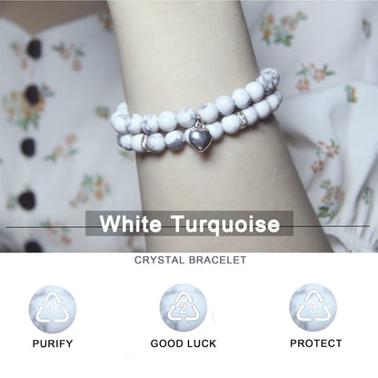 GDLKPYHS Healing Bracelets for Women - White Turquoise Bracelet - Healing Prayers Crystal Bracelet, 8mm Natural Stone Stress Relief Yoga Beads Get Well Soon Gifts