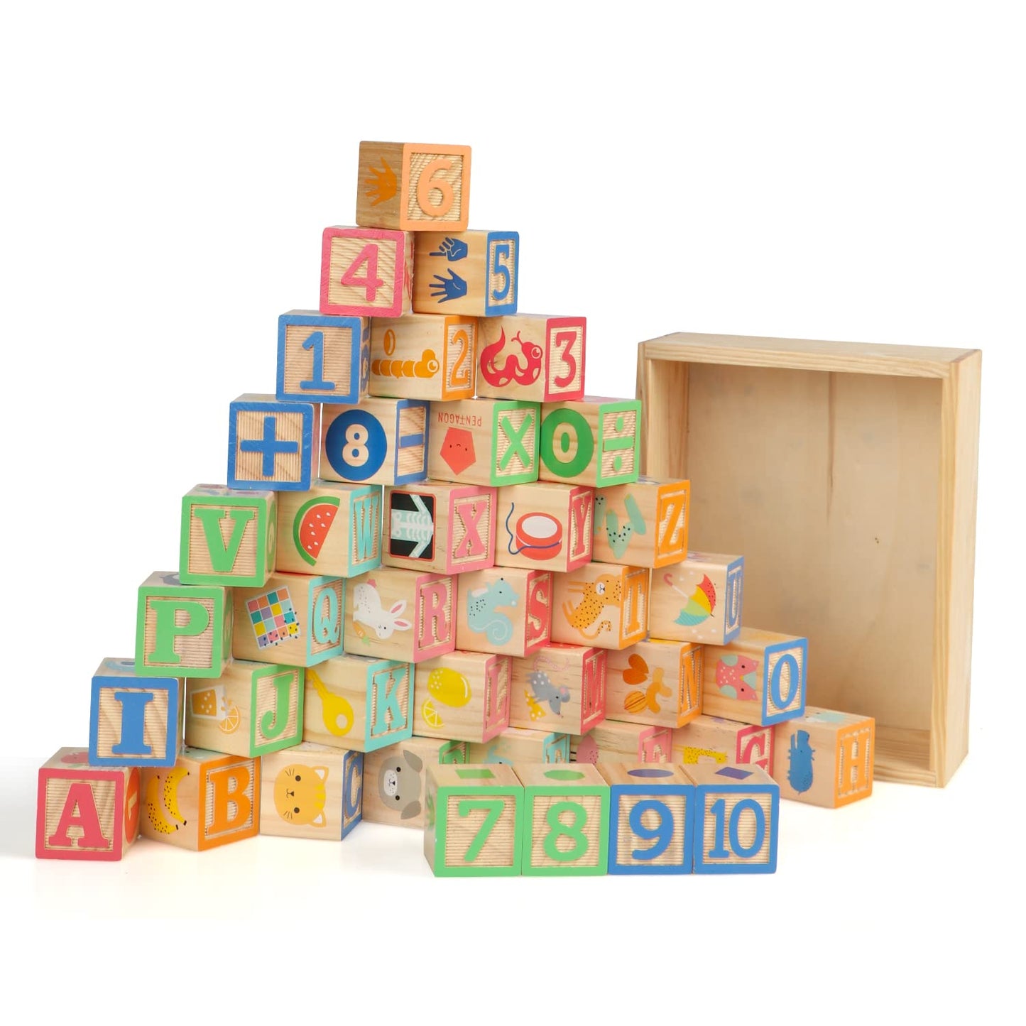 Joqutoys ABC Wooden Building Blocks for Toddlers 3 Large, 40 PCS Alphabet & Number Stacking Blocks with Storage Tray, Montessori Educational Learning Toys for Boys Girls Kids Gifts 1.65"