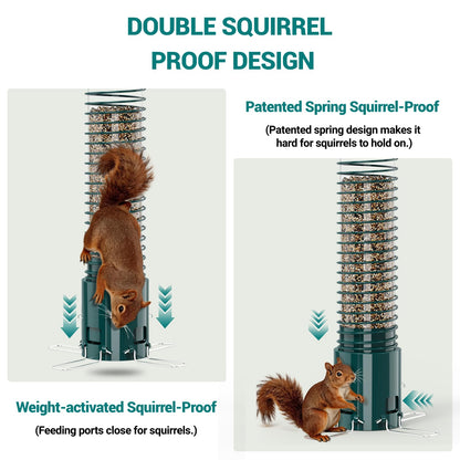 Squirrel Proof Bird Feeder, Metal Bird Feeders for Outdoors Hanging, 3.6LB Large Seeds Capacity for Wild Birds, Finch, Cardinal, Blue Jay, Chickadee, Green