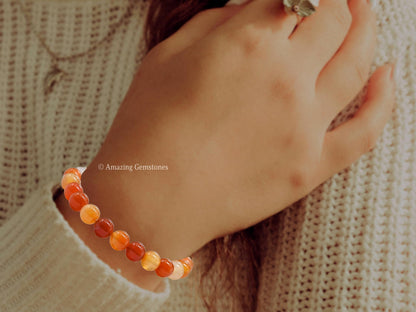 Amazing Gemstone Crystal Bracelet for Women Men's Gifts - Protection Healing Crystal Bracelet - 8mm Gemstone Beaded Stretchable Bracelet Pulseras Para Hombres Mujer Stocking Stuffers Mothers Day Gift (Carnelian)