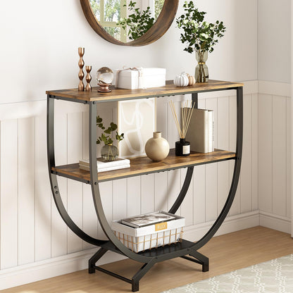 GILLAS 3 Tier Console Tables, 30" Height Entryway Table, Sofa Table Behind Couch, Industrial Entryway Furniture TV Stand with Storage for Living Room, Easy No-Extra-Tools Assembly, Rustic Brown