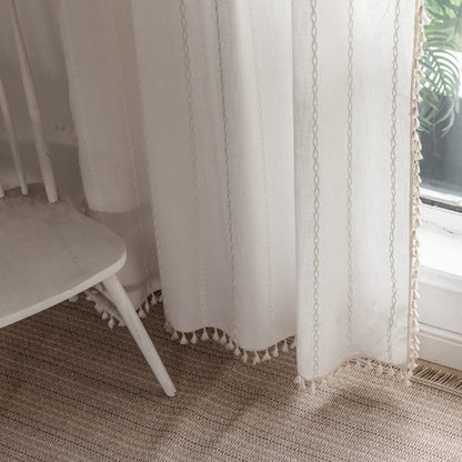 BCLBUSTE Boho Curtains - Embroidery Linen and Cotton 63 Inch Length 2 Pannels for Living Room, Cream Off White Light Filtering Farmhouse Curtains with Rod Pocket Draperies 52" W x 63" L