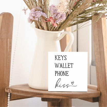 Nrleey Entryway Wooden Box Sign - Keys Wallet Phone Kiss Wood Box Sign Desk Decor, Entry Way Decor, Entry Way Table Home Decor, 5 X 5 Inches