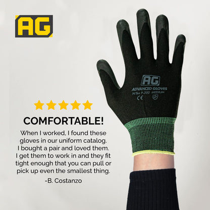 ADVANCED GLOVES – NiTex P-200 Nylon Nitrile Gloves, Breathable Nitrile Foam Coated Utility Gloves for Insulated Grip, Black, 6-Pair, Large