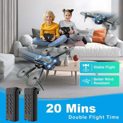 Mini Drone with Camera for Adults Kids - 1080P HD FPV Camera Drones with 90° Adjustable Lens, Gestures Selfie, One Key Start, 360° Flips, Toys Gifts RC Quadcopter for Boys Girls with 2 Batteries