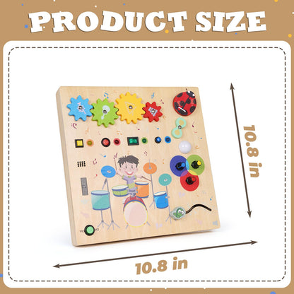 Montessori Busy Board for Toddlers,Wooden Sensory Toys with Wooden Drum Musical Toy,LED Lights,Switches,Learning ActivityBoard for Fine Motor Skills, Travel Toy Fidget Board for Baby Boy & Girl