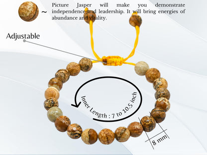 Amazing Gemstone Picture Jasper Bracelet for Women - Chakra Mens Bracelet Protection Crystals and Healing Stones - Blessing Bracelet Spiritual Meditation Gift (Faceted Beaded Bracelet, Adjustable)