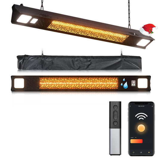 Wall-Mounted Electric Heater Hanging Patio with Light Ceiling Outdoor, 1500W Infrared 9 Heat Levels, 24H Timers, 1s Heating Carbon Fiber Tube Wall Heater for Backyard, Garage