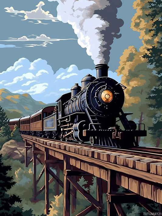 TUTUMAY21 5D DIY The Vintage Steam Train Diamond Art Diamond Dots Full Drill for Home Wall Decor Gift Train Diamond Painting Kits for Adults Gem Art 12x16 inch