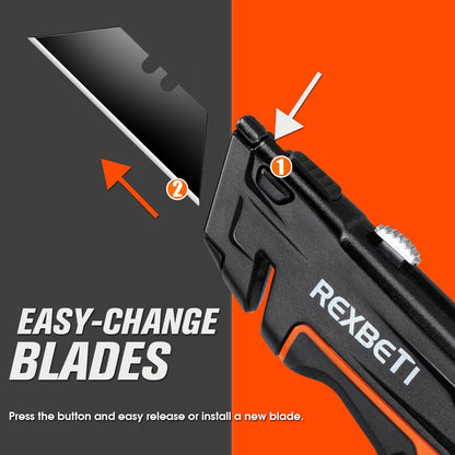 REXBETI 2-Pack Utility Knife, SK5 Heavy Duty Retractable Box Cutter for Cartons, Cardboard and Boxes, Blade Storage Design, Extra 10 Blades Included（Total 18 Blades）