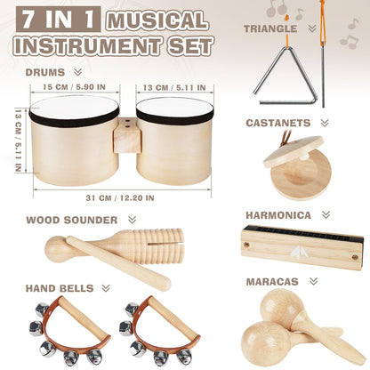 Vanplay Kids Drum Set - Toys for 2 3 Year Old Boy Gifts, Musical Instruments for Toddler 2-4, Birthday Gifts for 3 4 Year Old Girls, Wooden Montessori with Bongo Drum for Kids Age 2 3 4 5 6