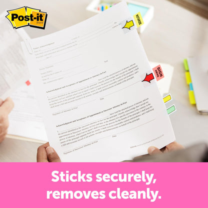 Post-it Message Flags, Sign Here 1 in. x 1.7 in., One Dispenser with 200 -Count Red Sticky Tabs Per Dispenser, Removable Page Markers to Mark Tax, Real Estate, and Legal Documents (200 Flags Total)