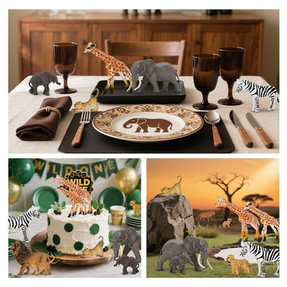 Safari Zoo Animals Figures Toys, 14 Piece Realistic Jungle Animal Figurines, African Wild Plastic Animals with Lion, Elephant Educational Learning Playset for Toddlers, Birthday Gifts Christmas
