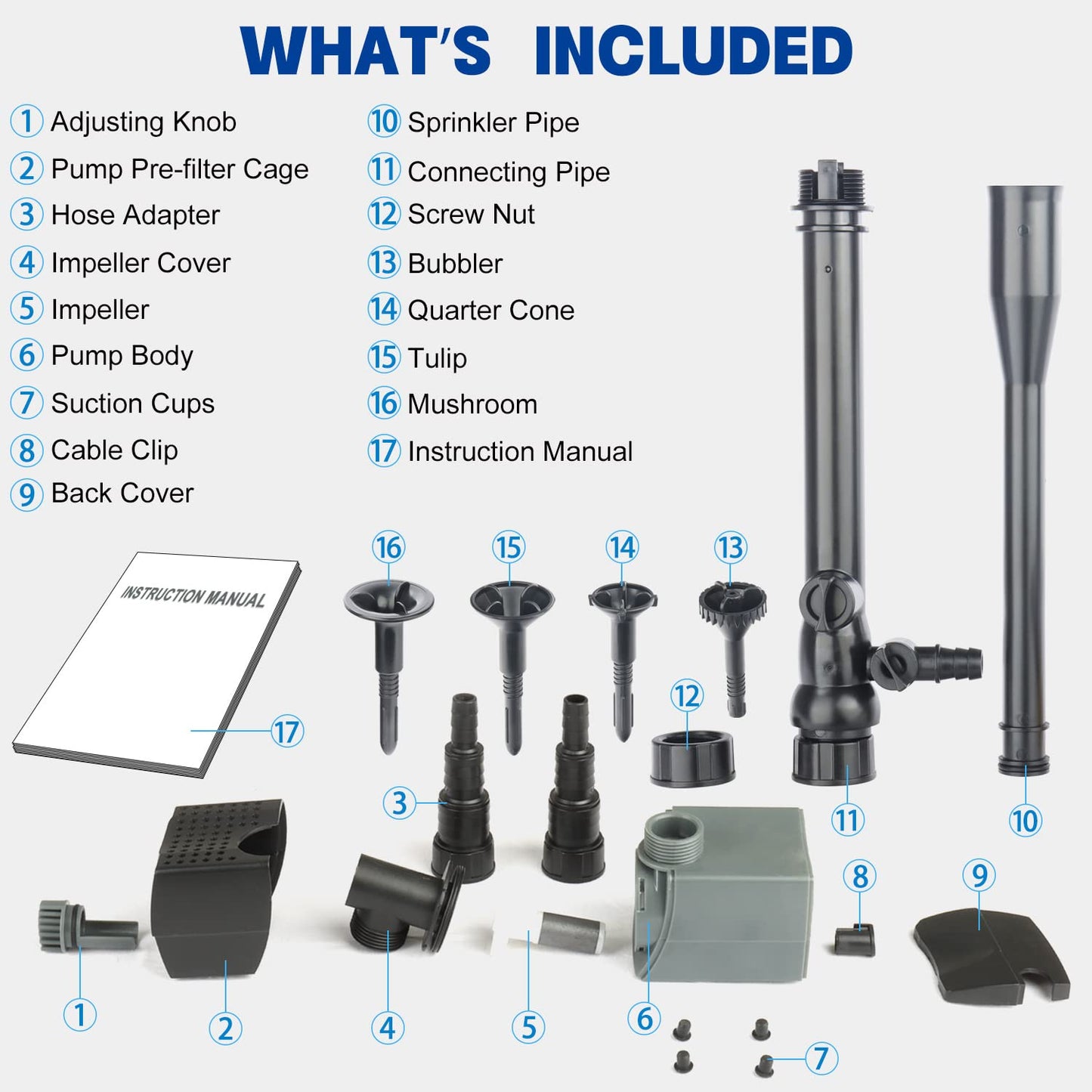 OYO WATER Pond Pumps Submersible Outdoor,555GPH Water Fountain Pump with Fountain Kits for Small Ponds