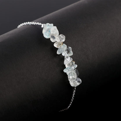 Gemimpression Handmade Clear Quartz Chips Bar Bracelet – Natural Energy Healing Crystals – Silver Plated Adjustable 8 Inch Chain – Christmas Gift
