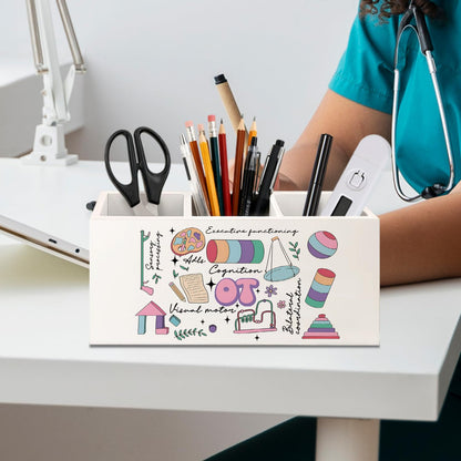 KBRCT Occupational Therapy Gifts Pen Holder for Desk, OT Gifts Wooden Box Sign Desk Decor for Office Home Decoration, Occupational Therapist Gift Pencil Organizer, Therapy Office Decor