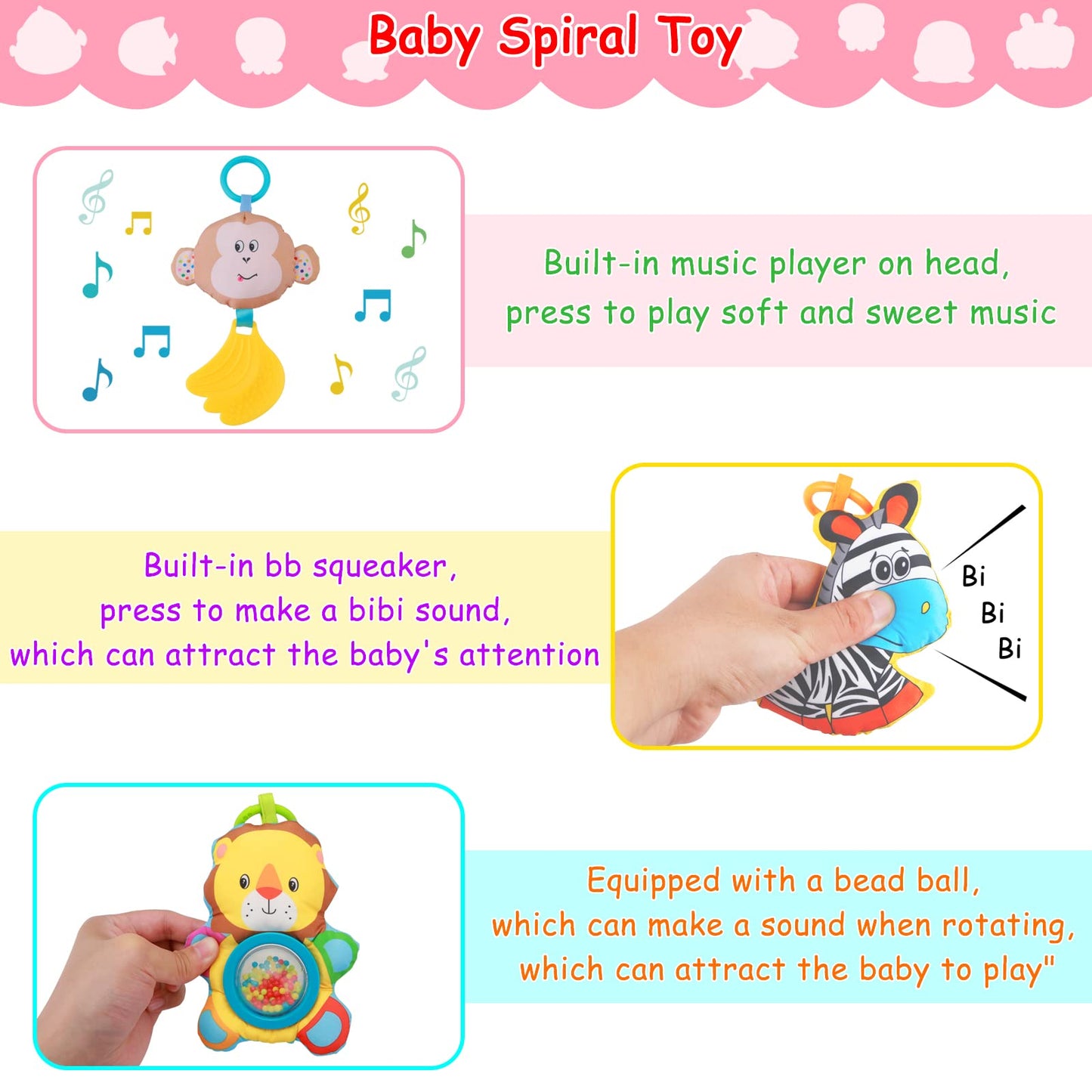 Car Seat Toys for Babies 0-6 Months,Baby Stroller Activity Arch Toys for Infant 0-6 Months Hanging Rattle Musical Bassinet Travel Crib Carseat Toy,Clip on Bouncer Toys for Babies 0 3 6 9 Months Gift