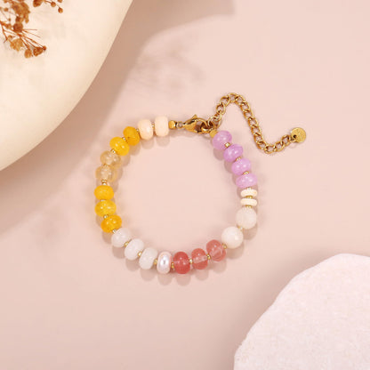 Badu Gemstone Beaded Bracelet for Women Colorful Natural Stone Freshwater Pearl Surfer Beach Rainbow Bracelet Jewelry Gift