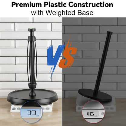 Countertop Paper Towel Holder - One-Handed Tear with Ratchet Mechanism, Weighted Base Degradable Plastic Paper Towel Stand, Black Farmhouse Kitchen Bathroom Decor Accessories