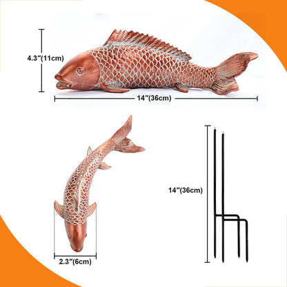 Wosuine Garden Statues Koi Fish Decor Outdoor Garden Fish Statues, Set of 2 Antique Copper Koi Art Sculptures for Patio, Backyard, Pond and Home Decor, Best Gardening Gifts for Women Mom