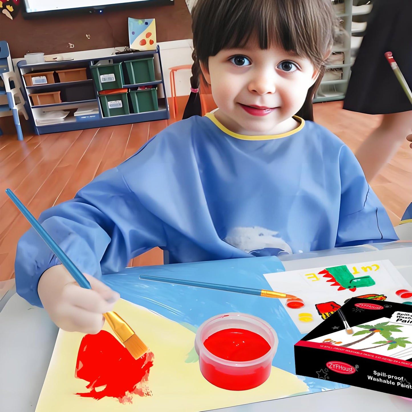 ZYFHOUST Spill Proof Washable Paint for Kids 12 Colors, Wash Color Paint Set for Kids with Palette and 10 Brushes, Finger Painting for Toddlers,Non-Toxic, Safe