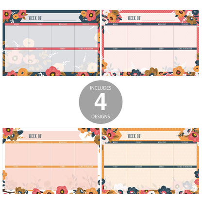 Modern Floral Sticky Note Weekly Calendar / 16.25" x 11" Repositionable Fill-in Planner/Large Weekly Undated Wall Calendar