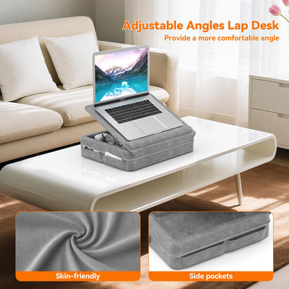 KDD Laptop Lap Desk with Cushion, Laptop Table with Storage for Bed & Sofa, Adjustable Lap Pillow Stand with Anti-Slip Strip & Cell Phone/Tablet Slot for Home Office College