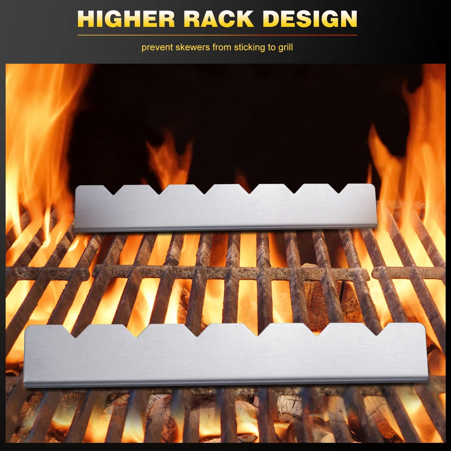 4 Pcs Skewers Holder Stainless Steel Shish Kabob Rack BBQ Long Skewers Rack for Round Flat Wood Metal Bamboo Grilling Accessories 12 Inch