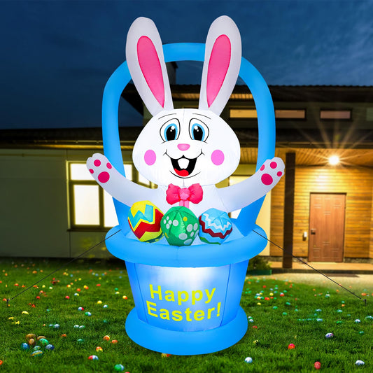 5 Ft Easter Inflatables Easter Decorations, Blow up Easter Decorations Outdoor with LED Lights Basket Light up Outdoor Easter Decor for Holiday Party Indoor Garden Lawn