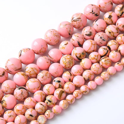 36PCS 10MM Natural Pink Shell Turquoise Beads for Jewelry Making with Mother-of-Pearl Round Loose Beads DIY Bracelet Accessories 15" (10mm, Pink Shell Turquoises)