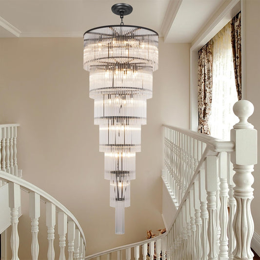 Akeelighting Black Glass Chandeliers for High Ceiling, 7-Tier Glass Rod Chandelier H71 Modern Foyer Entryway Ceiling Light Fixture for Staircase Living Room Entry Extra Long