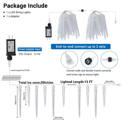 Joomer Icicle Christmas Lights Outdoor, 13FT 20 Icicles 320 LED Meteor Shower Icicle Lights Timer Waterproof Connectable Christmas Light for Outside Home Xmas Decoration - Blue