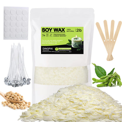 DINGPAI Natural Soy Wax for Candle Making, 2lb Organic Soy Wax Flakes, Premium Soy Candle Wax for Candle Making Supplies, Pure Candle Wax from Farm, No Harmless, Additives