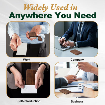 Yookin Wood Business Card Holder Wooden Magnetic Business Card Case Portable Simple (Black Walnut)