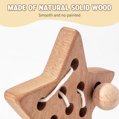 FlameFlash 3 Pack Wooden Lacing Threading Toys for Toddlers 1-3 Solid Wood Threading Activity Puzzles, Moon/Stars/Cloud Quiet Toddler Toys for Airplane Travel Fine Motor Skills Sensory Toys