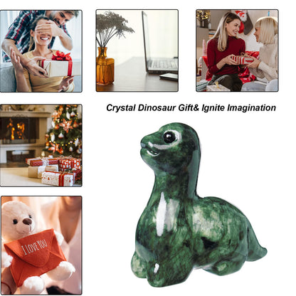 Hguxmcu Hand Carved Green Jade Dinosaur Figurine 2 Inch Healing Crystal Statue Realistic Gemstone Animal Sculpture Reiki Energy Decor Lucky Gift for Meditation Collectors