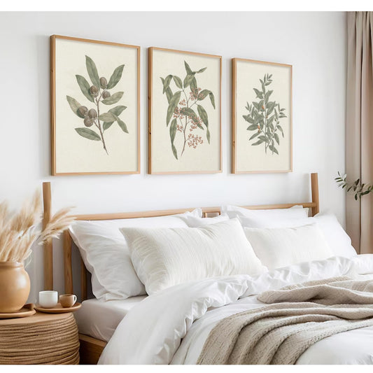 Green Botanical Wall Art Sage Plant Canvas Pictures Eucalyptus Wall Decor Vintage Leaves Prints Minimalist Leaf Poster Natural Artwork Gallery Painting for Farmhouse Living Room 16x24x3 Inch Unframed