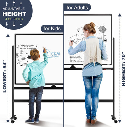 Dry Erase Whiteboard Easel on Wheels - TANKEE 48" x 32" Large Double Sided Mobile Whiteboard, Reversible Magnetic Rolling White Board for Home Office Classroom, Flip Chart Holders and Paper Pad