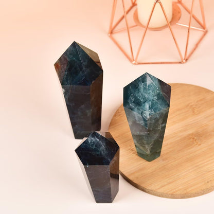 VIZYTOU Green Fluorite Stone Tower Obelisk Large Healing Crystal Rock Point Wand Reiki Healing Meditation Stone 0.6-1.1 LBS