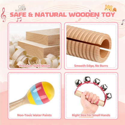 Baby Musical Instruments - Montessori Musical Toys for Toddlers 1-3, Wooden Percussion Instruments Set, Kids Preschool Educational Music Learning Toys, Birthday Gifts for Boys Girls (Pink)