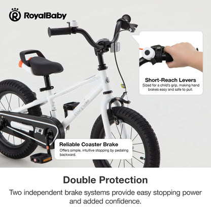 RoyalBaby Freestyle Kids Bike 14 Inch Childrens Bicycle with Training Wheels Toddlers Boys Girls Beginners Ages 3-5 Years, White