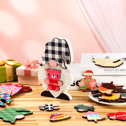 37 Pcs Interchangeable Wooden Decor DIY Holiday Seasonal Table Decoration with 24 Magnet and 12 Detachable Hats for Summer Home Graduation Gifts(Cute)