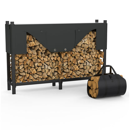 WALMANN Heavy-Duty 6 ft Firewood Rack with Waterproof Cover & Firewood Carry Bag, Outdoor Indoor Wood Log Holder for Fireplace, Patio & Porch, Sturdy Steel Fire Wood Storage Stand