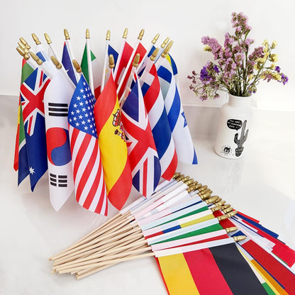 LoveVC 100 Countries International World Flags on Wooden Stick Small Mini Hand Held Flags for Sports Events,International Festival,5x8 Inch
