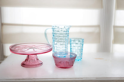 Boston International Vintage-Inspired Glass Cake Stand Round Pedestal for Desserts Cupcakes & Pie, 8.25" x 3.5", Pink Codi