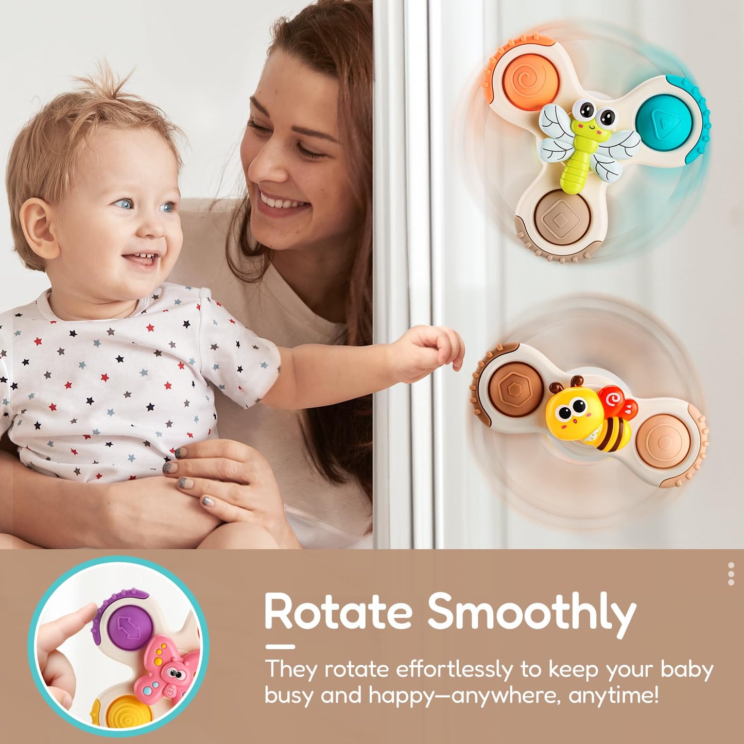 ALASOU 3PCS Pop Suction Cup Spinner Sensory Airplane Travel Toys for 1 Year Old Boy Girl Infant Toddlers|Novelty Spinning Tops 12 18 Months|1 2 Year Old Boy Birthday Gift|Baby Bath Toy Kids Ages 1-3