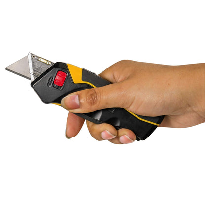 Cat Safety Squeeze Utility Knife, Retractable Blade with Trigger Grip, Quick Change Blade Storage, Includes 3 Round Point Safety Blades – 980080