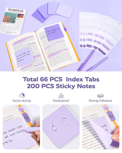 Four Candies Purple School Supplies, Gel Pens with Black Ink,Correction Tapes,Pastel Highlighters, Mechanical Pencils, Sticky Notes, Index Post for Bible Study Stationary College Essentials