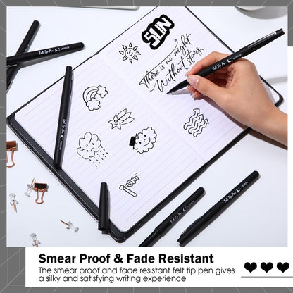Fuyoooo 50 Pcs Felt Tip Pens Bulk Medium Point 0.7mm Marker Pen Fine Point Felt Fineliner Planner Marker for Journaling, Note Taking, Planner(Black)
